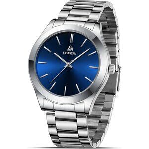 Men Silver Blue Stainless Steel Analog Quartz Fashion Business Designer Watches